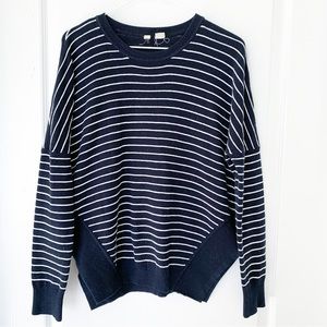 Anthropologie Moth Striped Sweater Navy Blue White Crew Neck Cashmere small